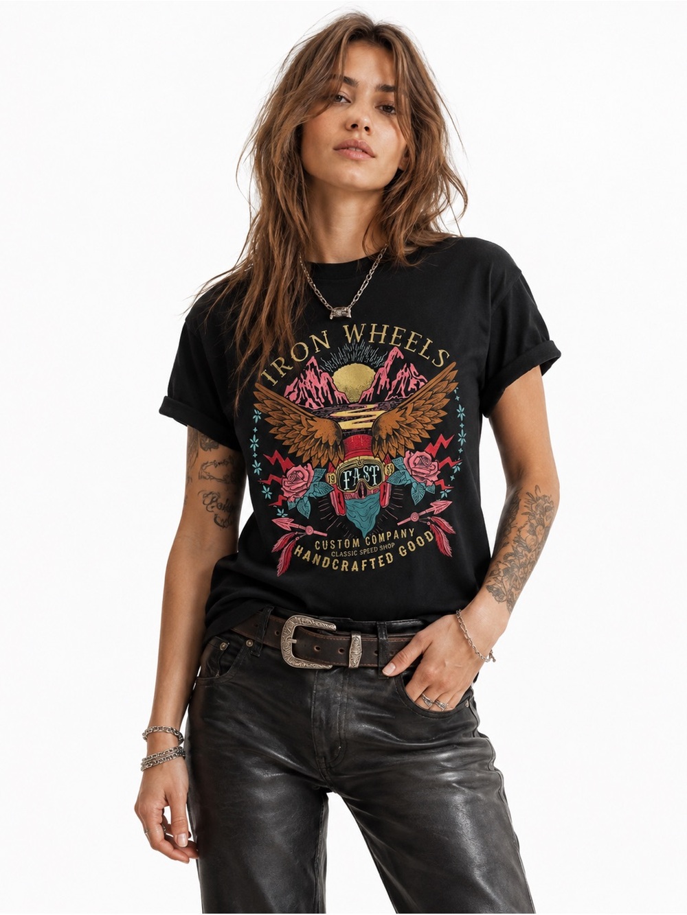 Iron Wheels Graphic Tee Black Size Small Retro Graphic Moto
